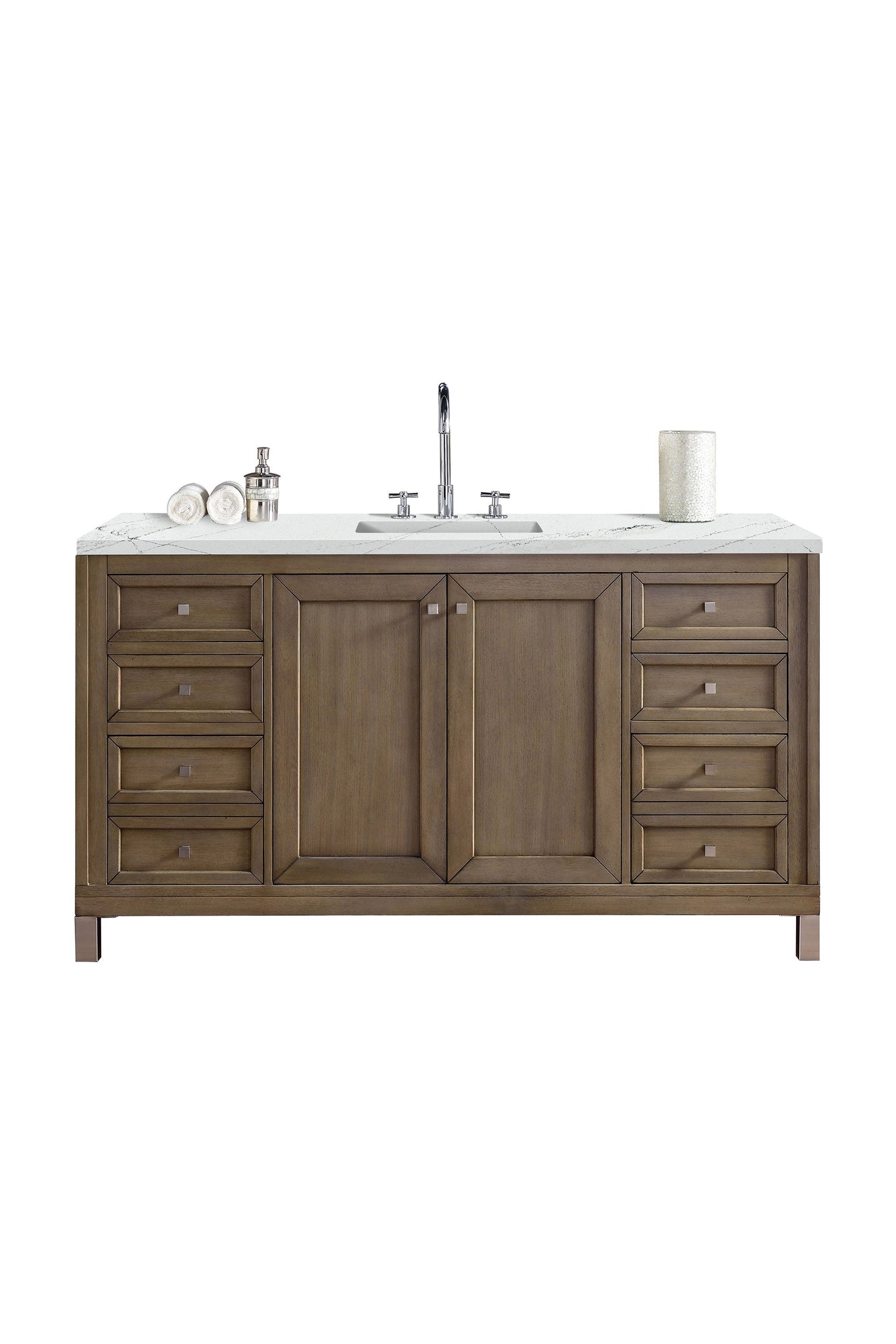 Chicago 60" Single Vanity, Whitewashed Walnut w/ 3 CM Ethereal Noctis Quartz Top