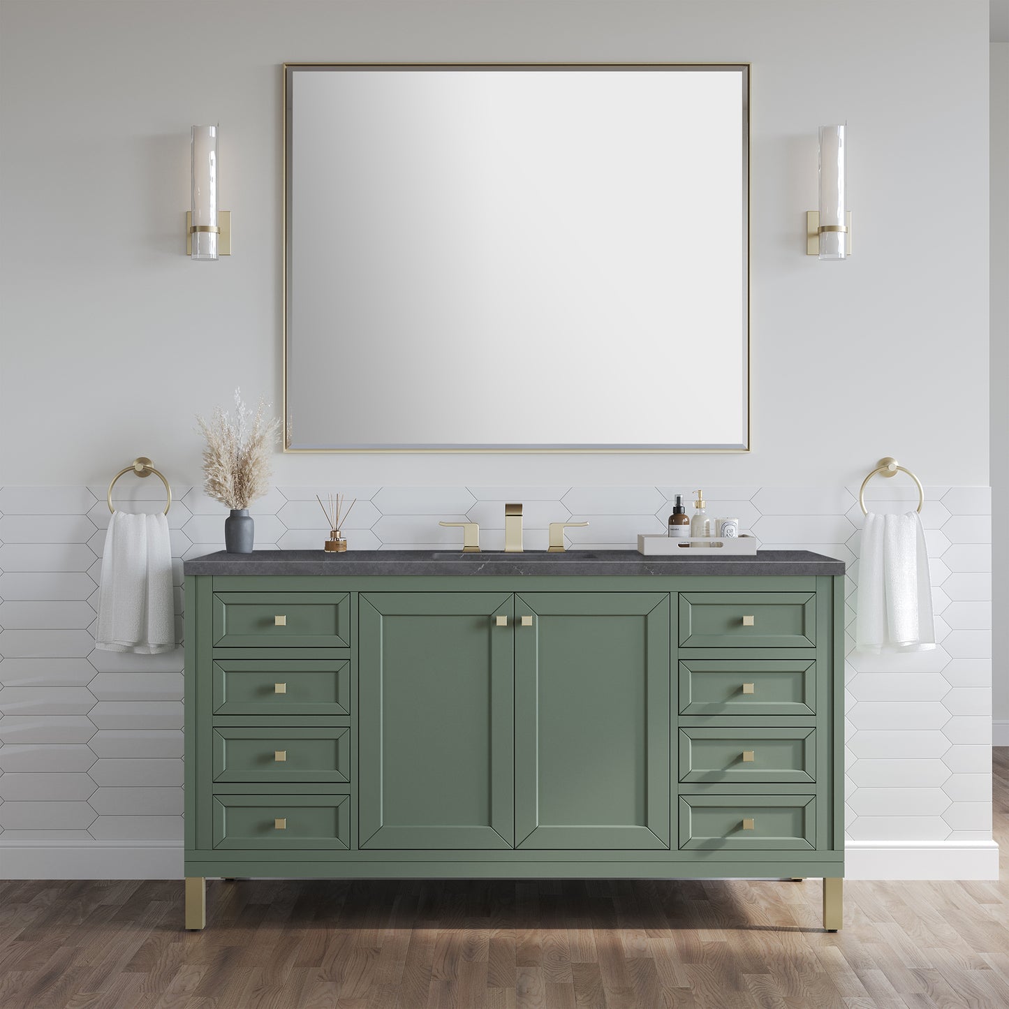 Chicago 60" Single Vanity, Smokey Celadon w/ 3 CM Charcoal Soapstone Top