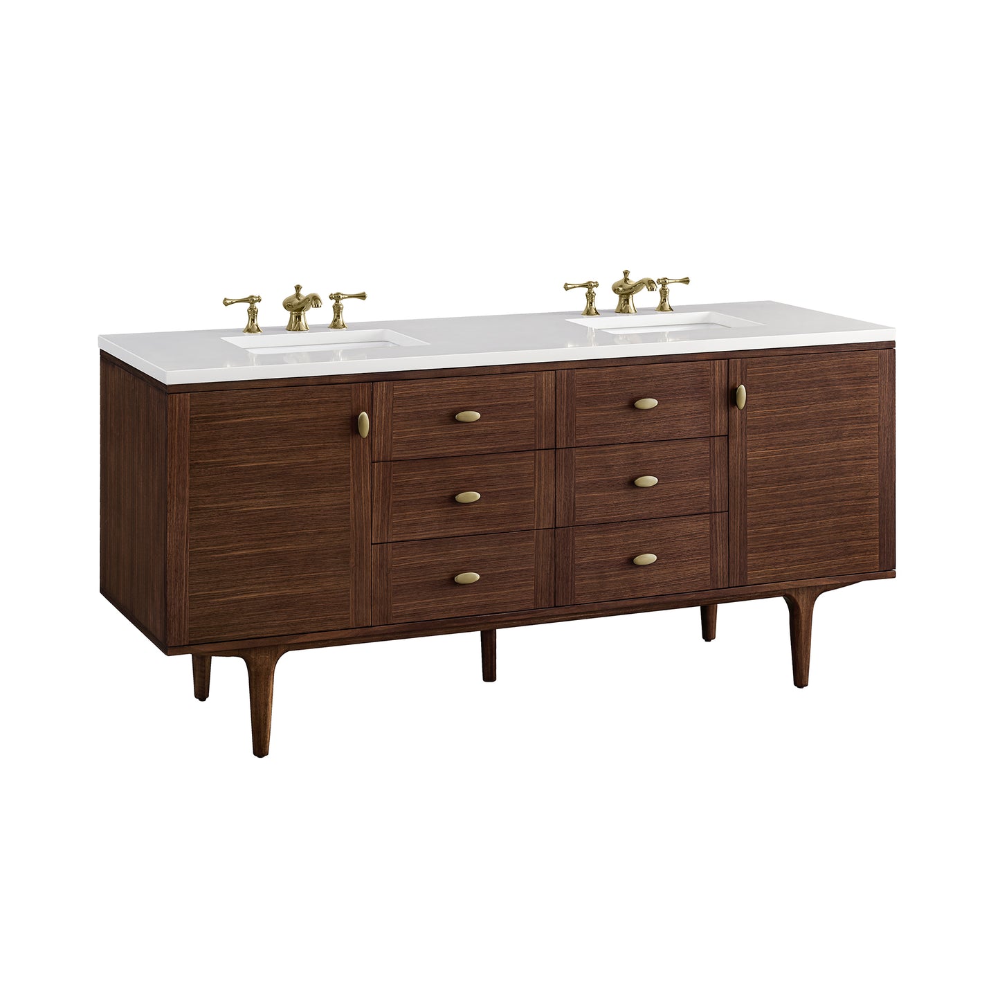 Amberly 72" Double Vanity, Mid-Century Walnut w/ 3 CM White Zeus Top