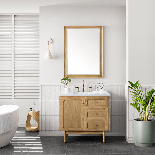 Laurent 36 Single Vanity, Light Natural Oak w/ 3 CM Arctic Fall Top