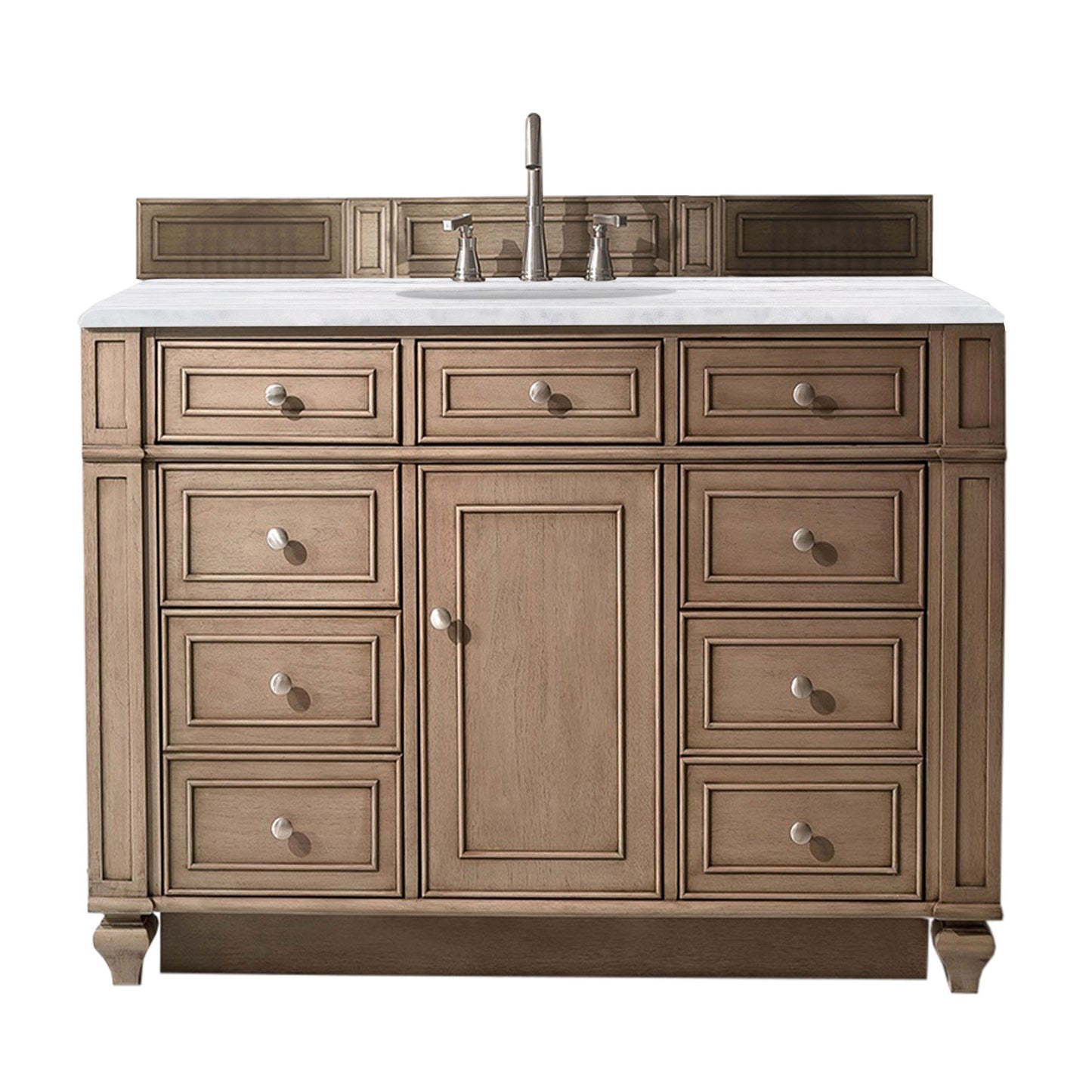 Bristol 48" Single Vanity, Whitewashed Walnut w/ 3 CM Arctic Fall Solid Surface Top