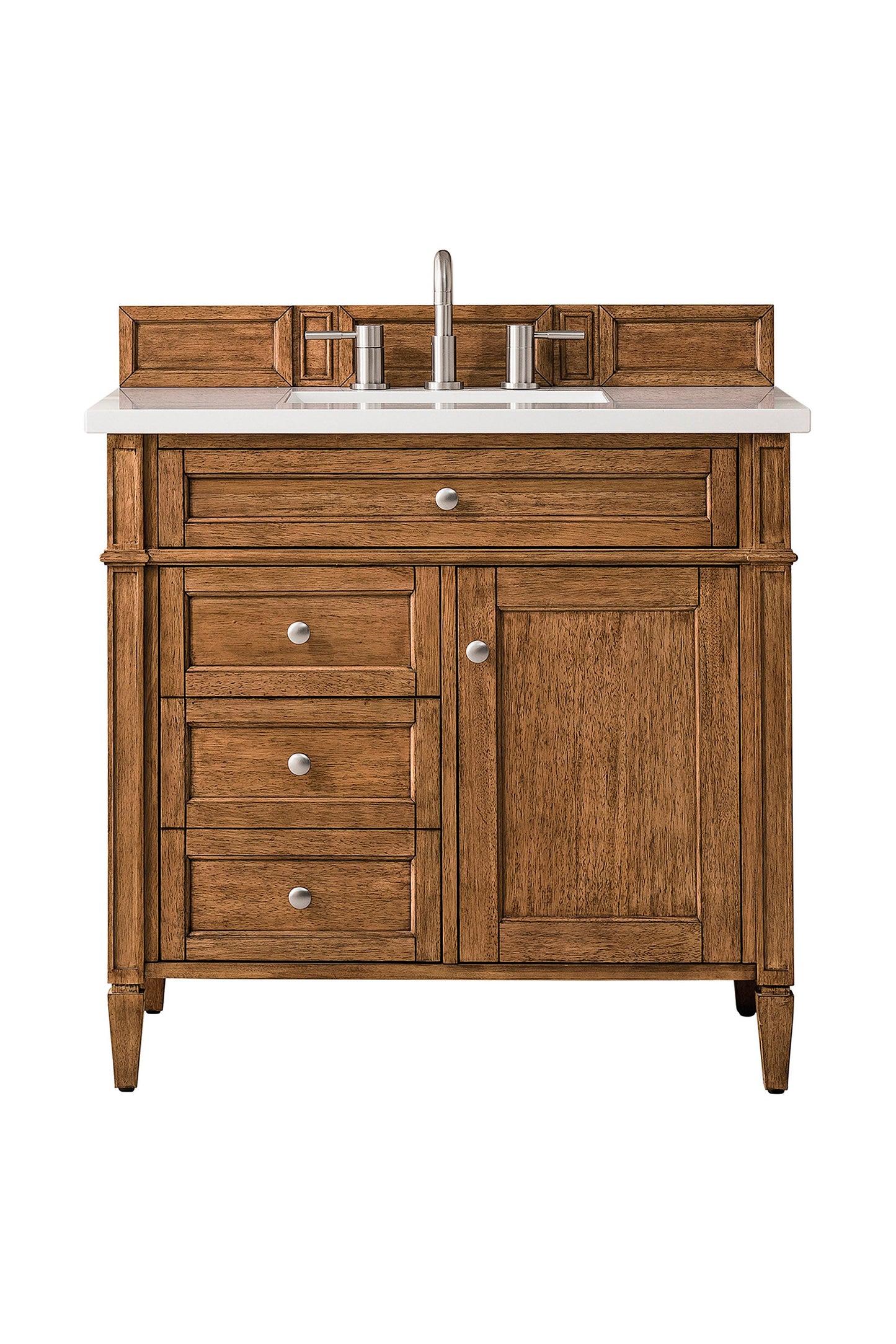 Brittany 36" Single Vanity, Saddle Brown w/ 3 CM White Zeus Quartz Top