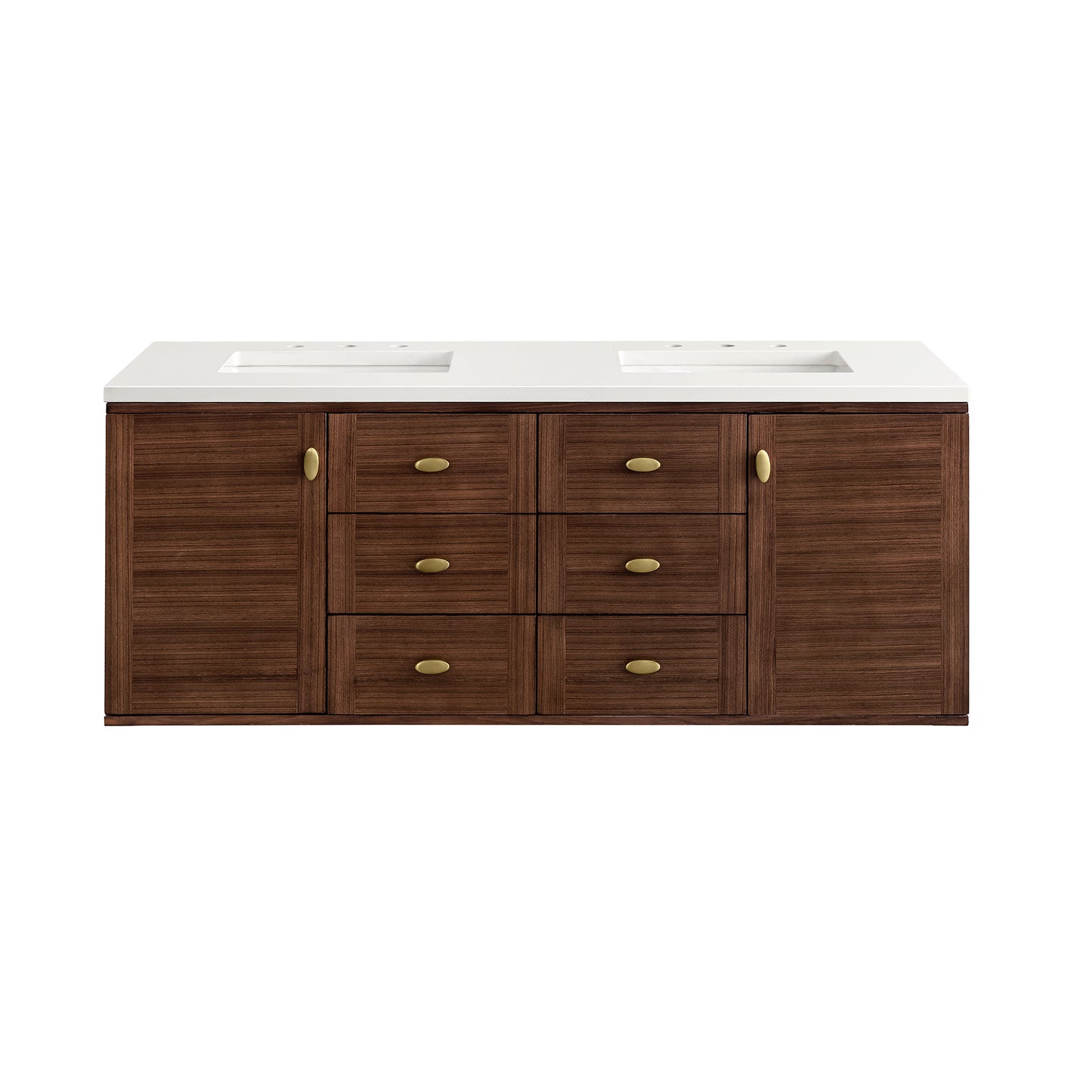 Amberly 60" Double Vanity, Mid-Century Walnut w/ 3 CM White Zeus Top