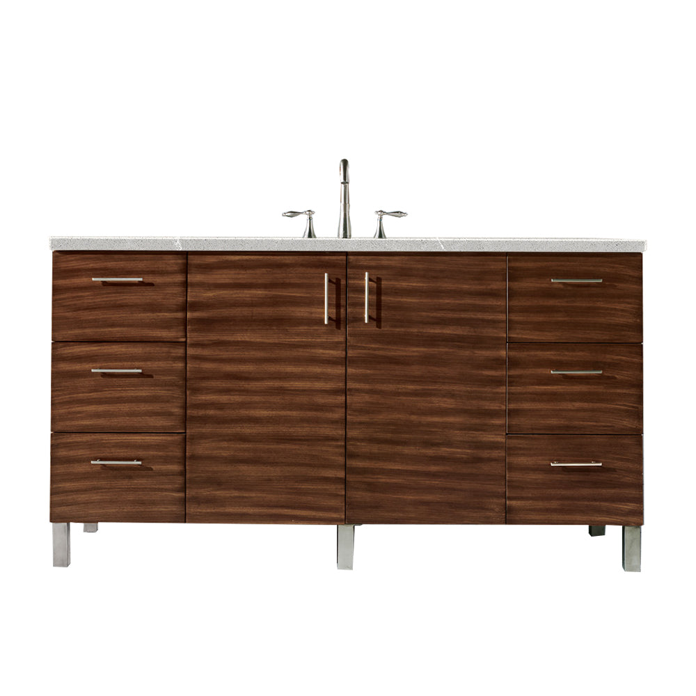 Metropolitan 60" Single Vanity, American Walnut w/ 3 CM Eternal Serena Quartz Top