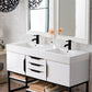 Columbia 59" Double Vanity, Glossy White, Matte Black w/ Glossy White Composite Stone Top