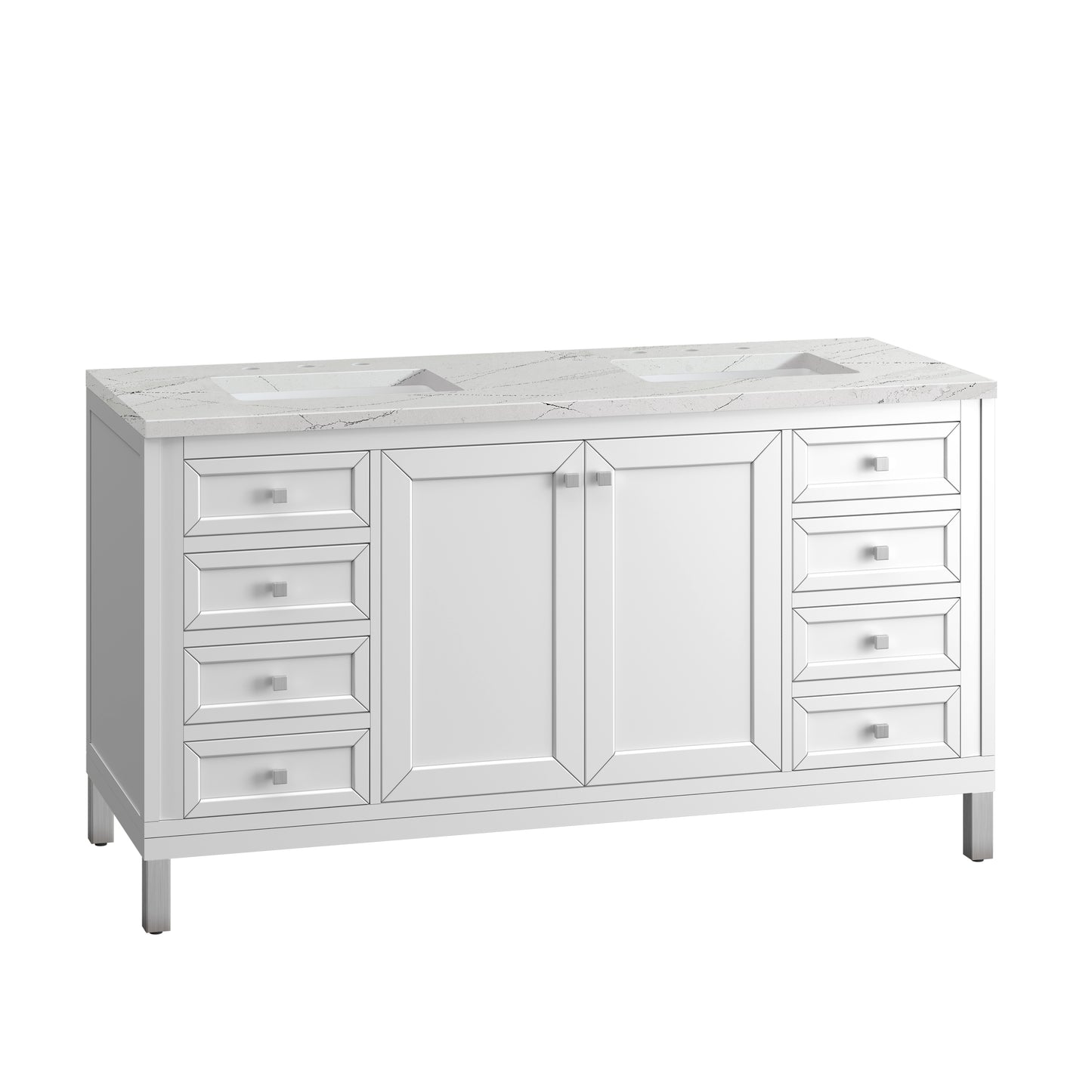 Chicago 60" Double Vanity, Glossy White w/ 3 CM Ethereal Noctis Top