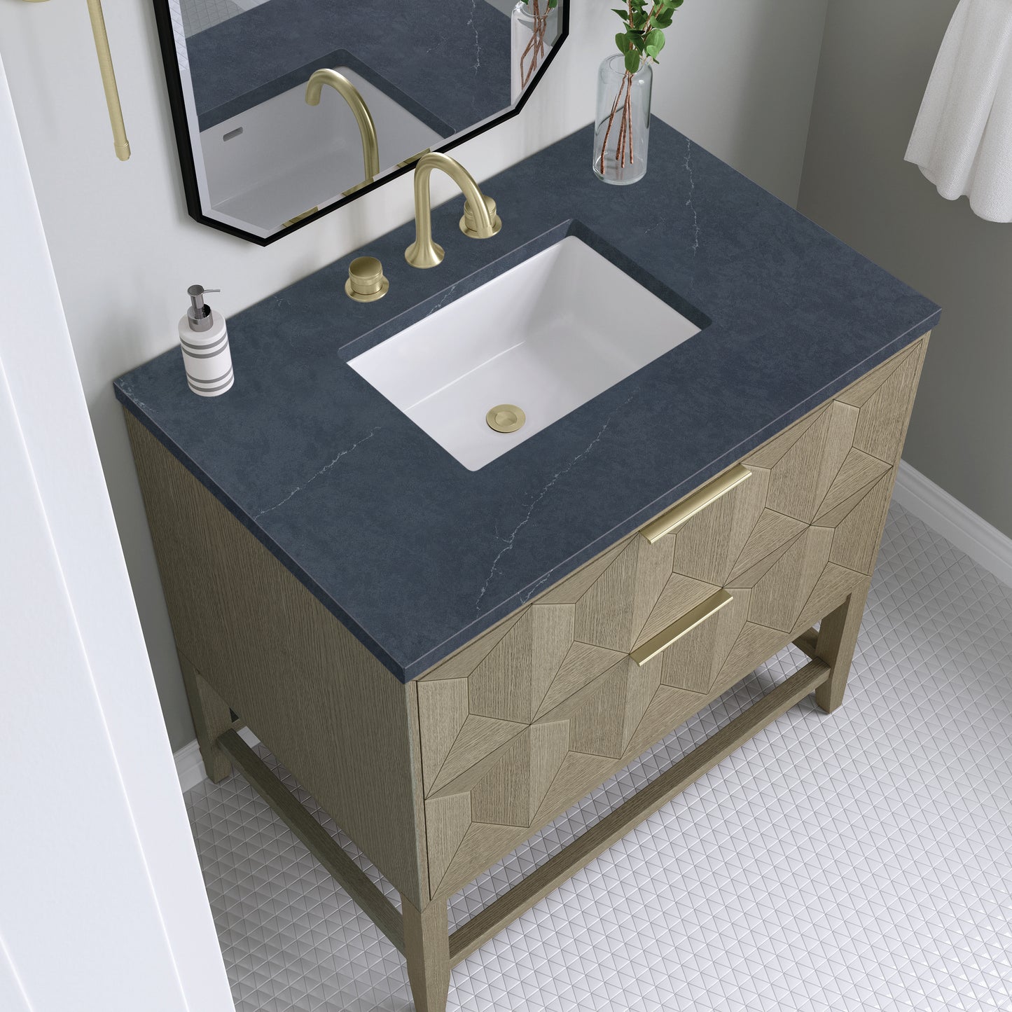 Emmeline 36" Single Vanity, Pebble Oak w/ 3 CM Charcoal Soapstone Top