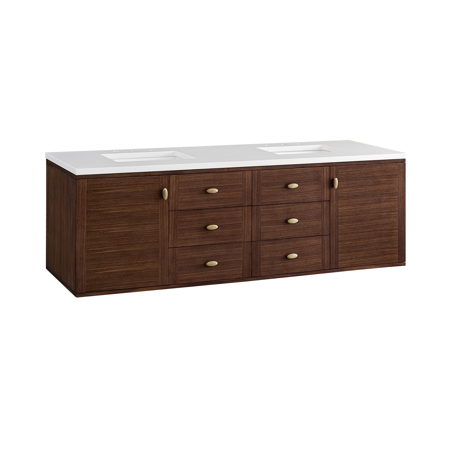 Amberly 72" Double Vanity, Mid-Century Walnut w/ 3 CM White Zeus Top