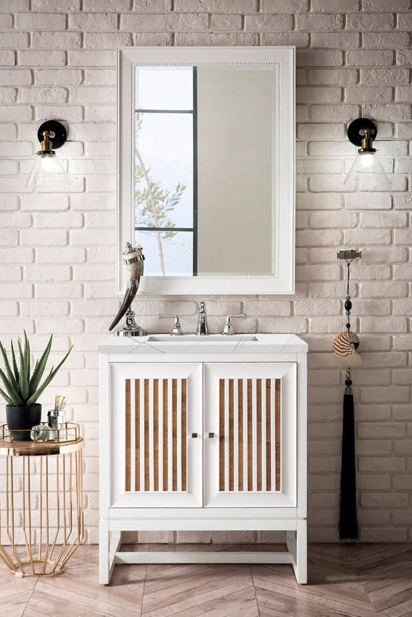Athens 30 Single Vanity, Glossy White w/ 3 CM Ethereal Noctis Top