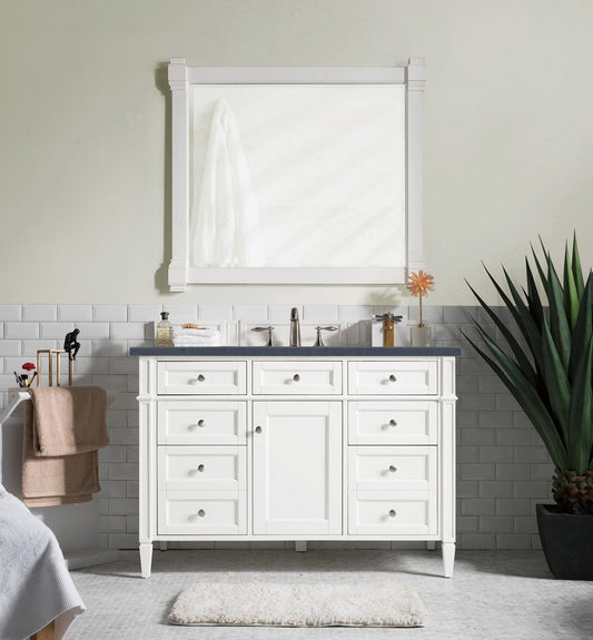 Brittany 48" Single Vanity, Bright White w/ 3 CM Charcoal Soapstone Quartz Top