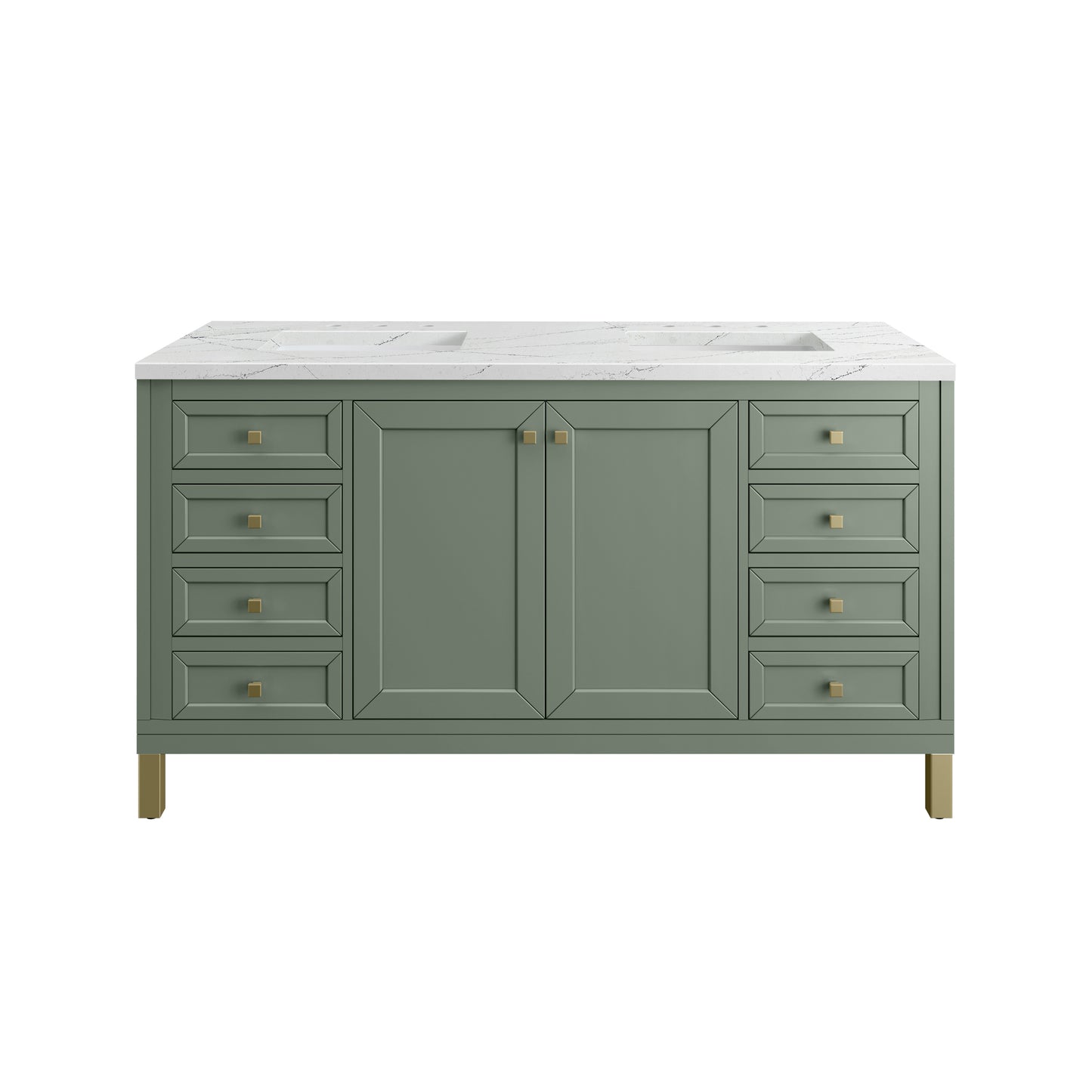 Chicago 60" Double Vanity, Smokey Celadon w/ 3 CM Ethereal Noctis Top