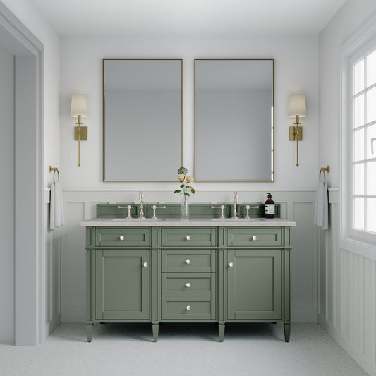 Brittany 60" Double Vanity, Smokey Celadon w/ 3 CM Eternal Serena Top