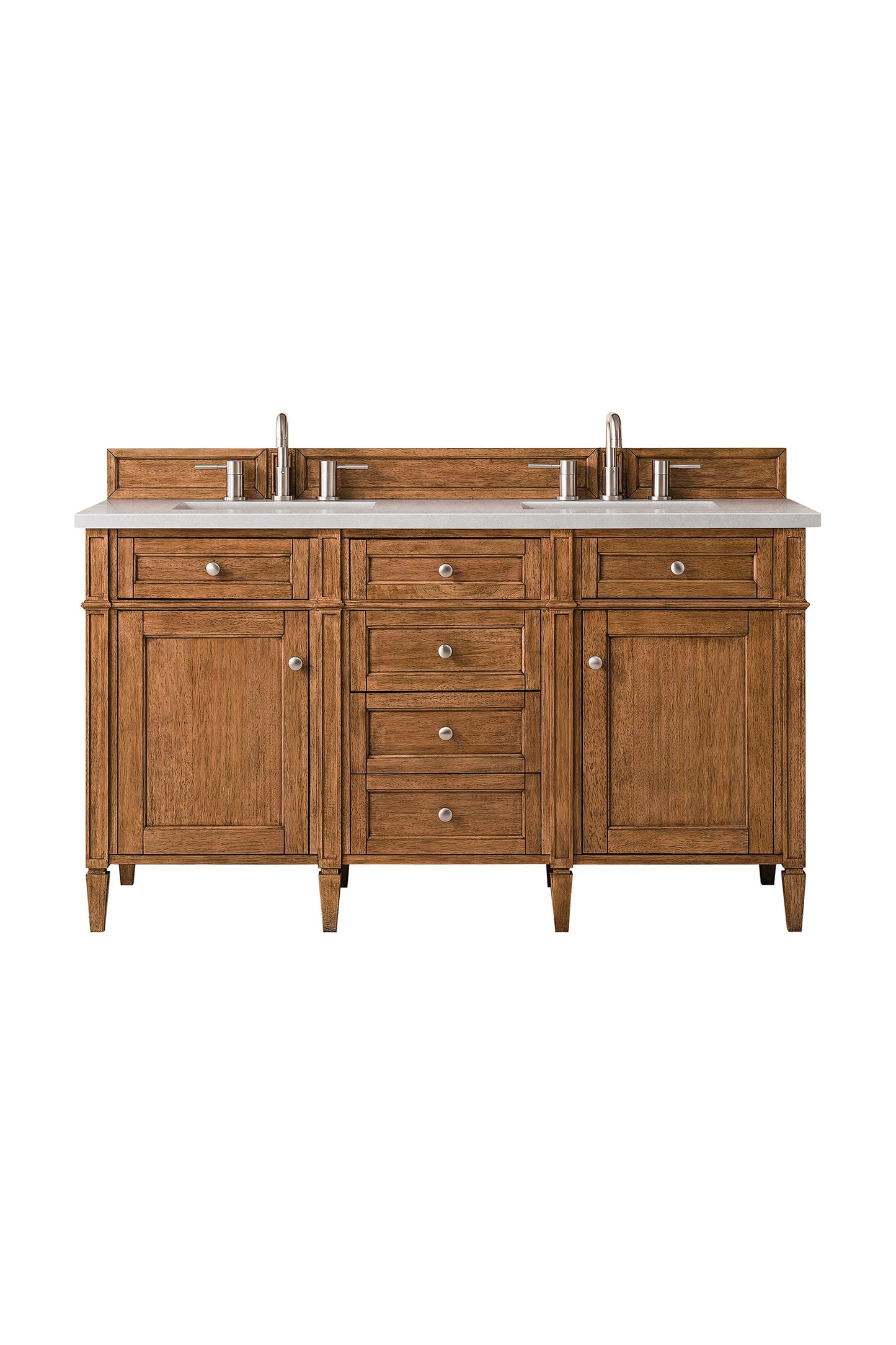 Brittany 60" Double Vanity, Saddle Brown w/ 3 CM Eternal Serena Quartz Top