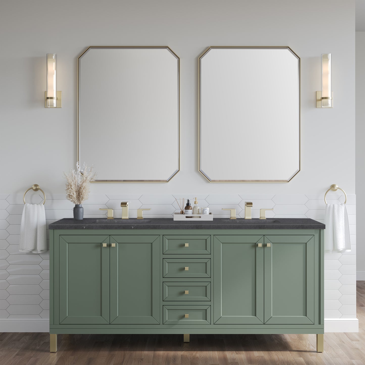 Chicago 72" Double Vanity, Smokey Celadon w/ 3 CM Charcoal Soapstone Top