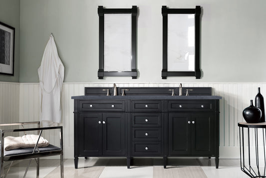 Brittany 72" Double Vanity, Black Onyx w/ 3 CM Charcoal Soapstone Quartz Top