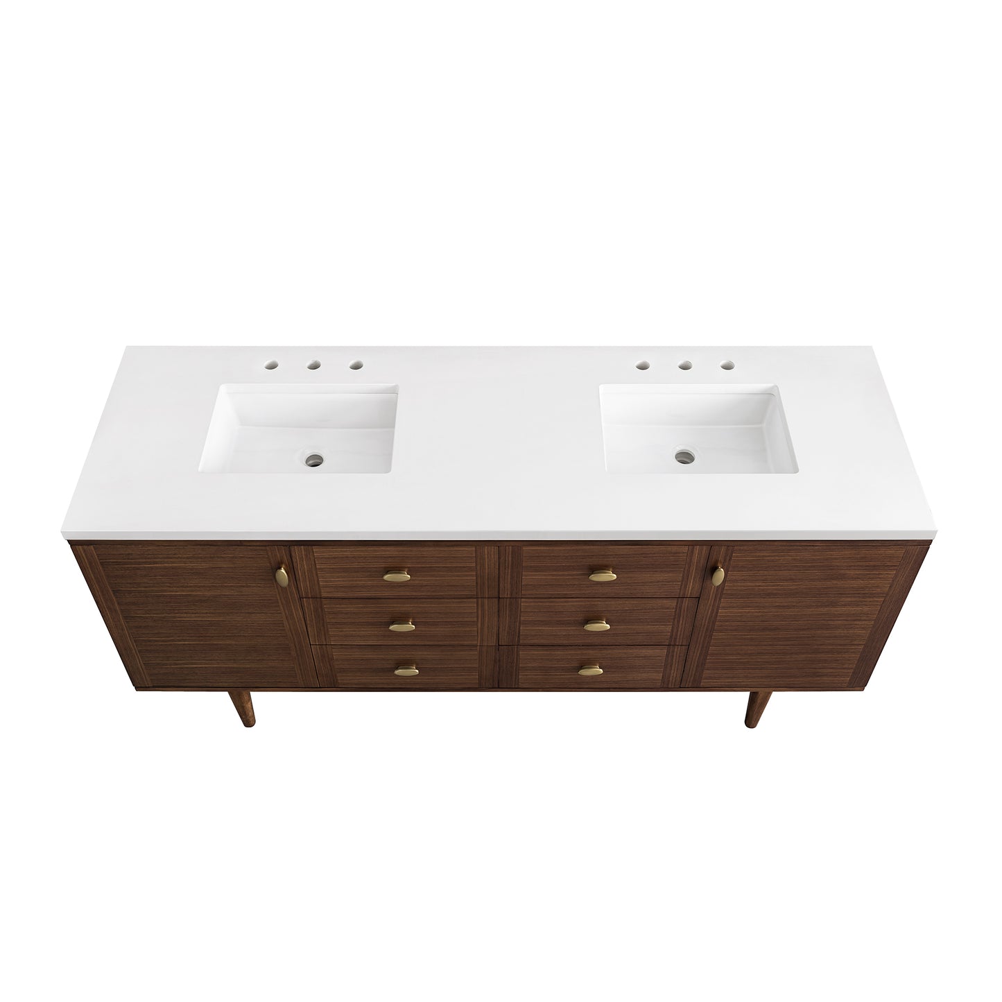 Amberly 72" Double Vanity, Mid-Century Walnut w/ 3 CM White Zeus Top