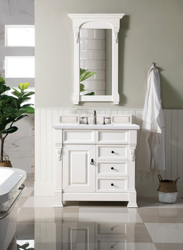 Brookfield 36 Single Vanity, Bright White w/ 3 CM Arctic Fall Solid Surface Top