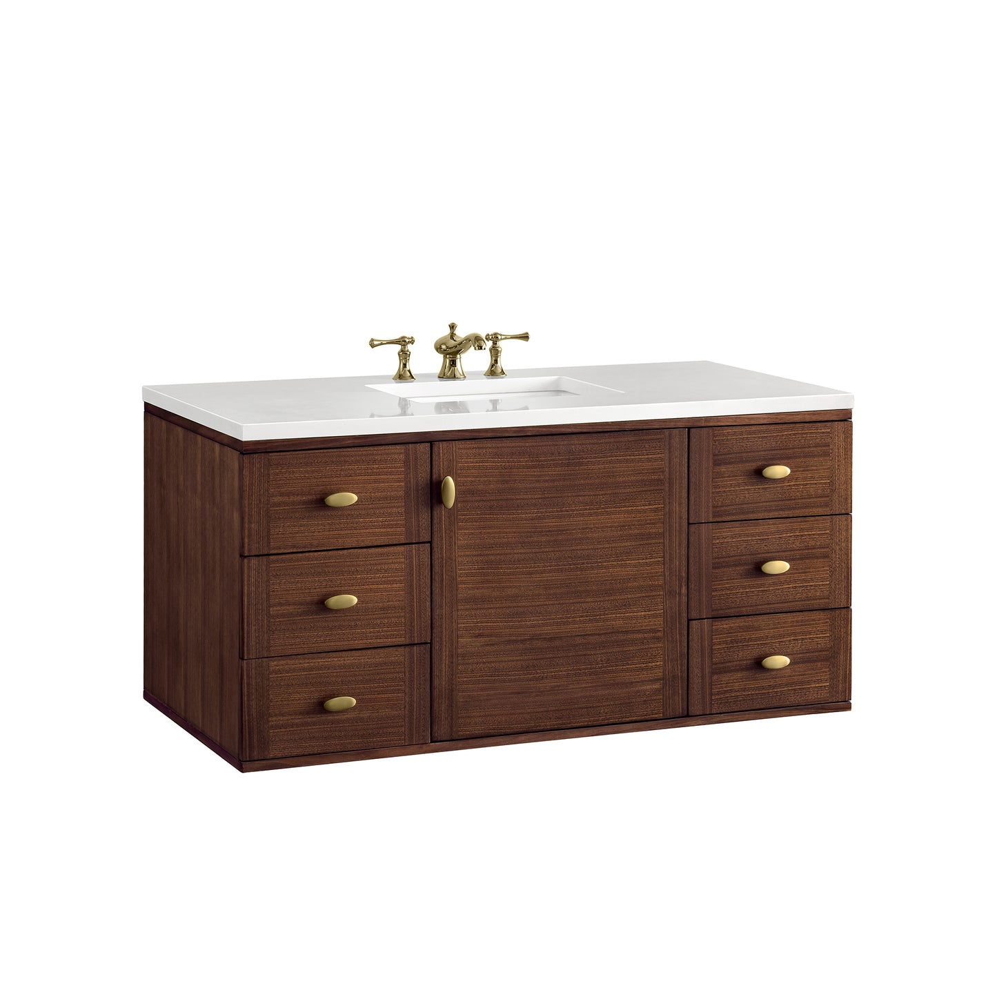 Amberly 48" Single Vanity, Mid-Century Walnut w/ 3 CM White Zeus Top