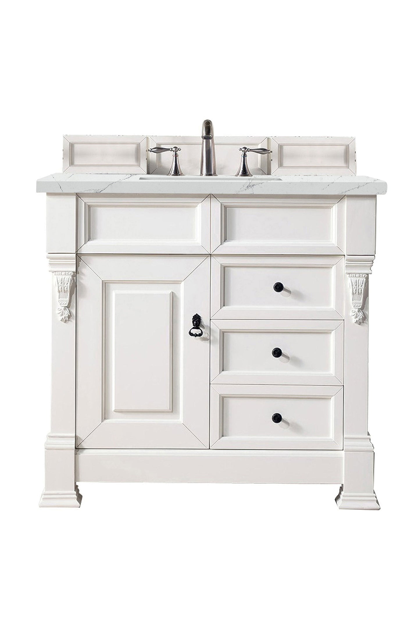 Brookfield 36" Single Vanity, Bright White w/ 3 CM Ethereal Noctis Quartz Top