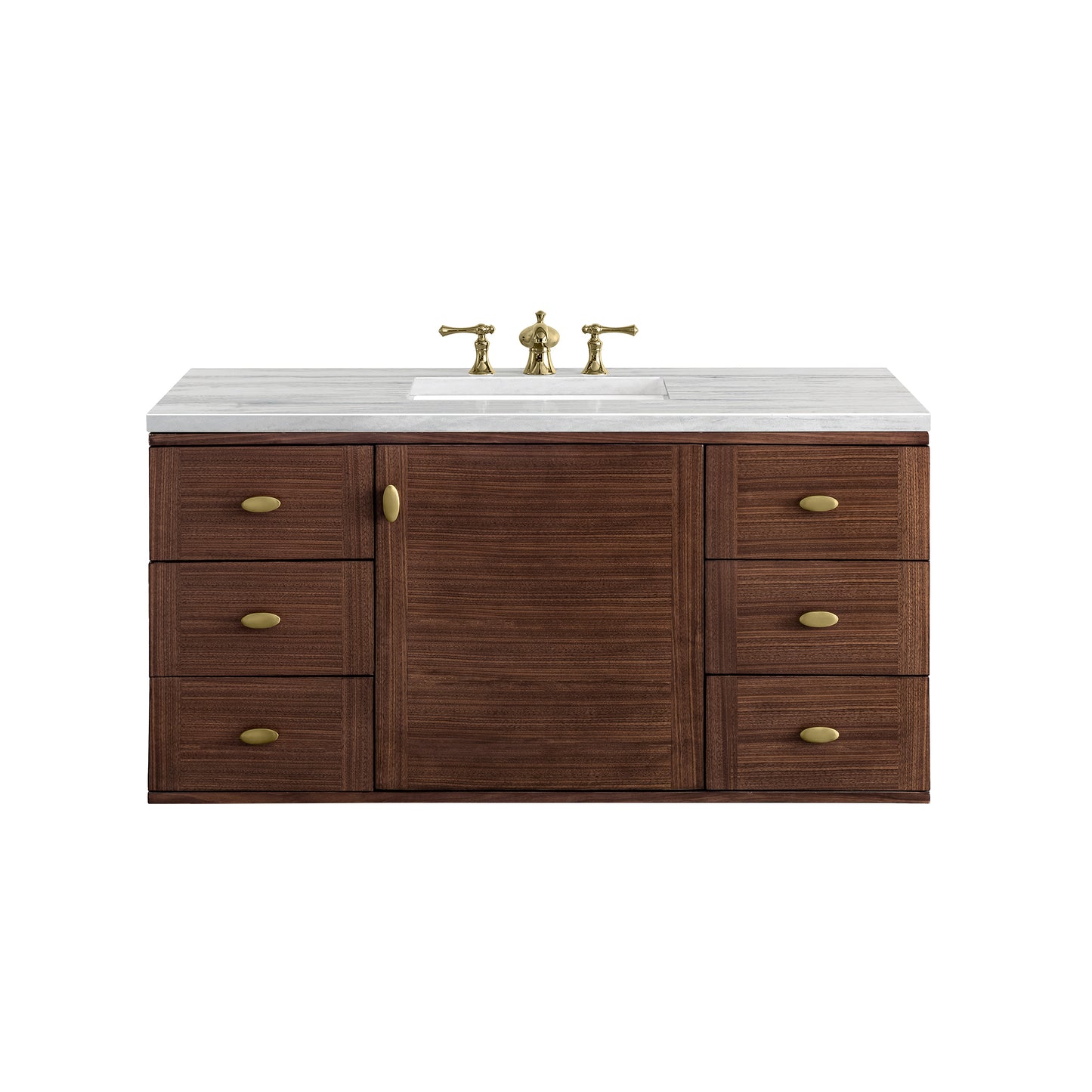 Amberly 48" Single Vanity, Mid-Century Walnut w/ 3 CM Arctic Fall Top