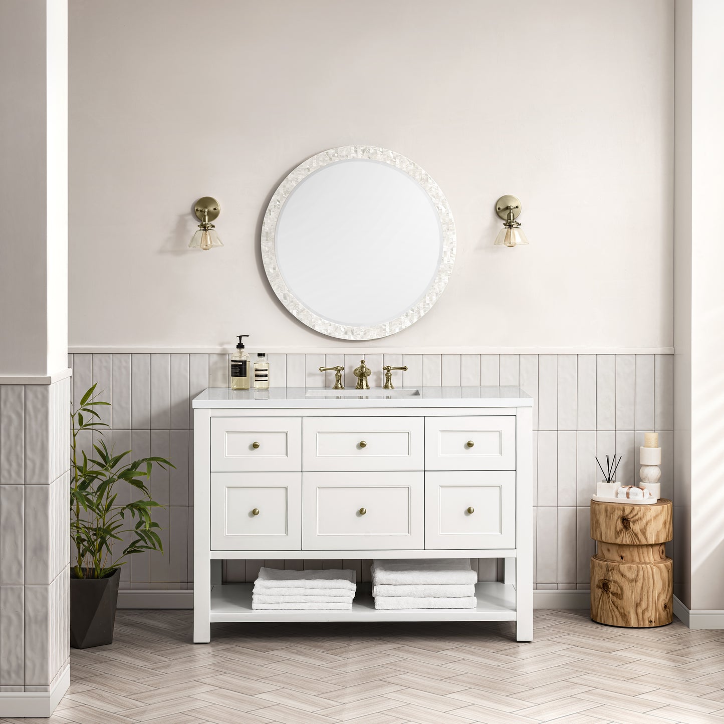 Breckenridge 48" Single Vanity, Bright White w/ 3 CM White Zeus Top