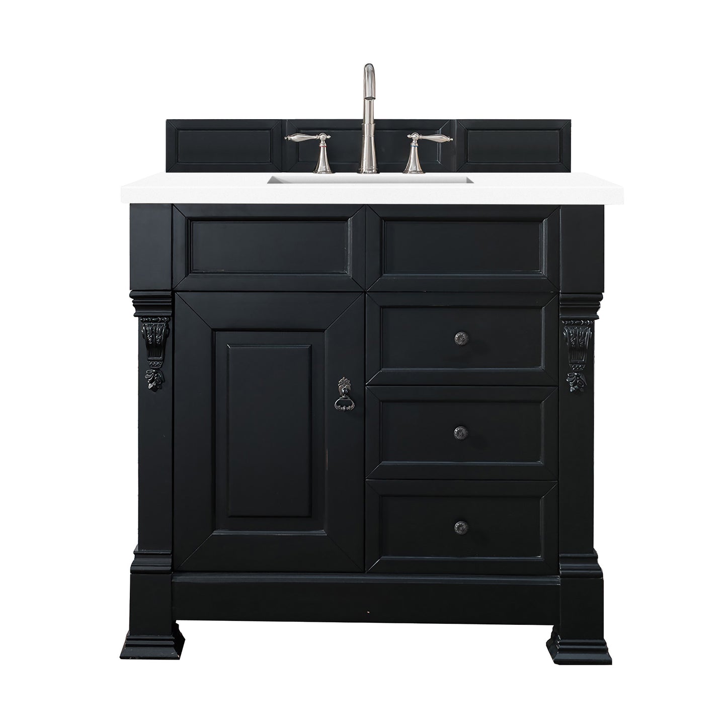 Brookfield 36" Single Vanity, Antique Black w/ 3 CM White Zeus Quartz Top