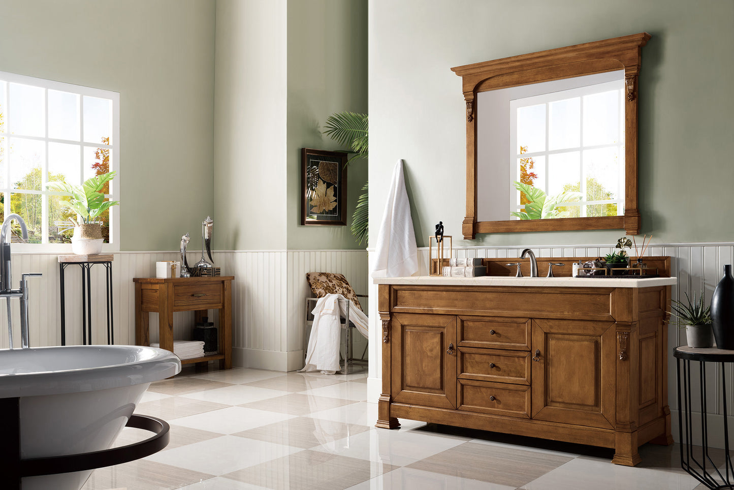 Brookfield 60" Single Vanity, Country Oak w/ 3 CM Eternal Marfil Quartz Top