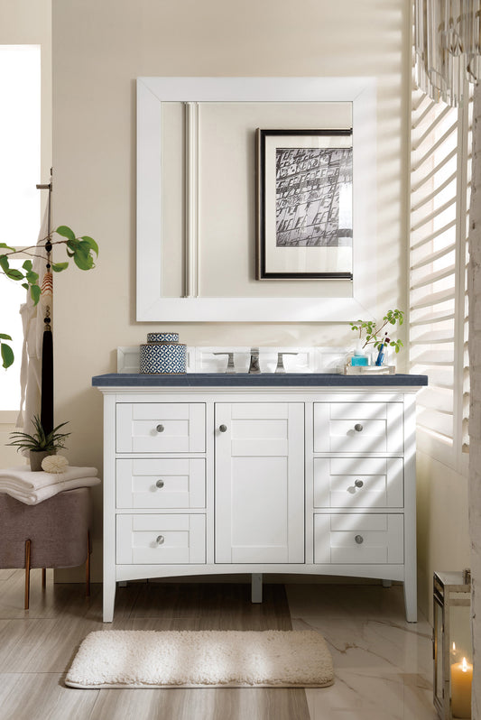 Palisades 48" Single Vanity, Bright White w/ 3 CM Charcoal Soapstone Quartz Top