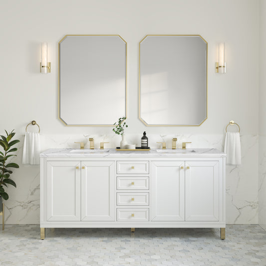 Chicago 72" Double Vanity, Glossy White w/ 3 CM Ethereal Noctis Top