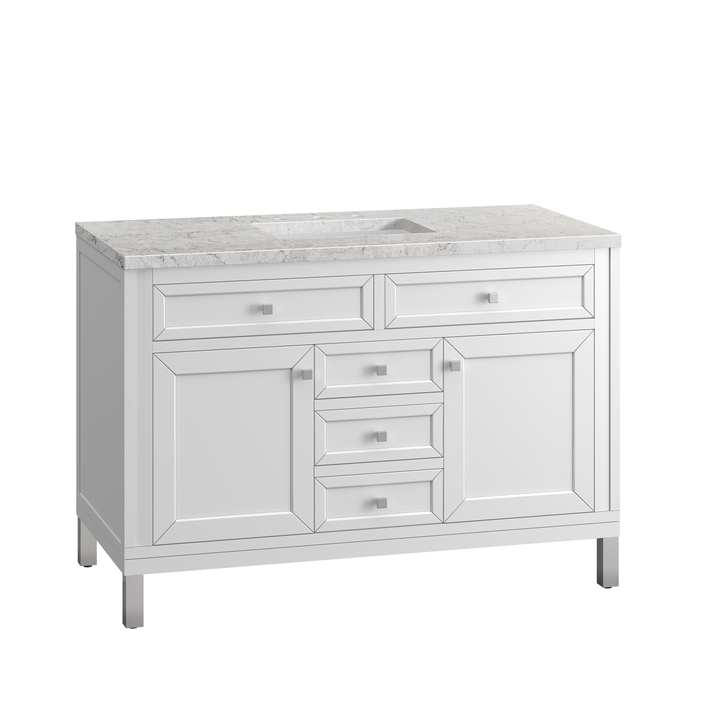 Chicago 48" Single Vanity, Glossy White w/ 3 CM Eternal Jasmine Pearl Top