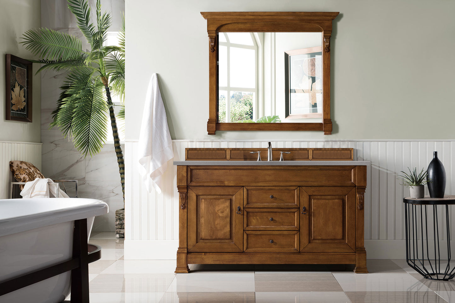 Brookfield 60" Single Vanity, Country Oak w/ 3 CM Grey Expo Quartz Top