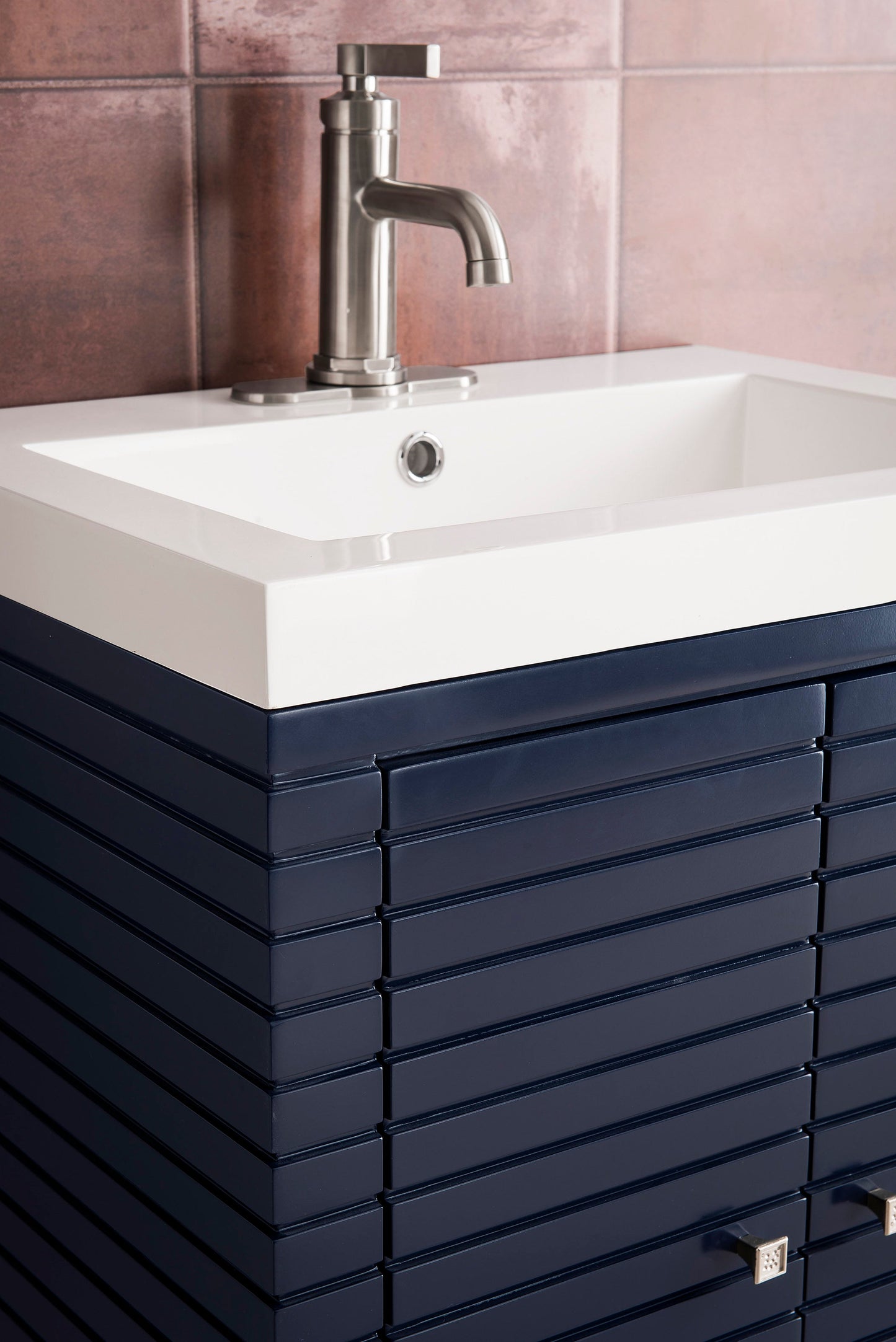 Linden 24" Single Vanity, Navy Blue w/ White Glossy Composite Stone Top