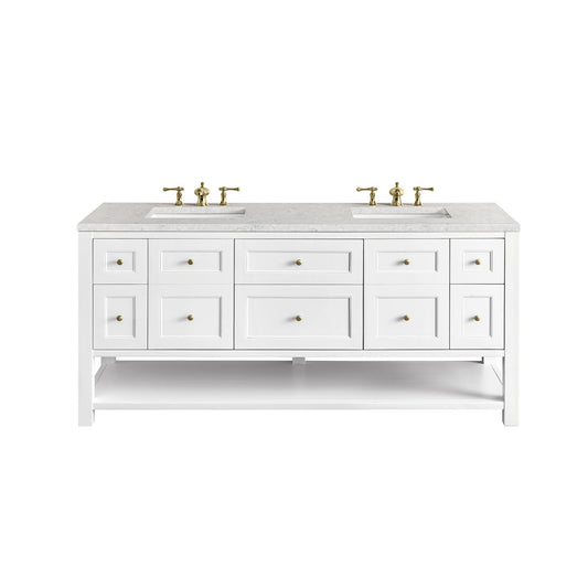 Breckenridge 72" Double Vanity, Bright White w/ 3 CM Eternal Jasmine Pearl Top