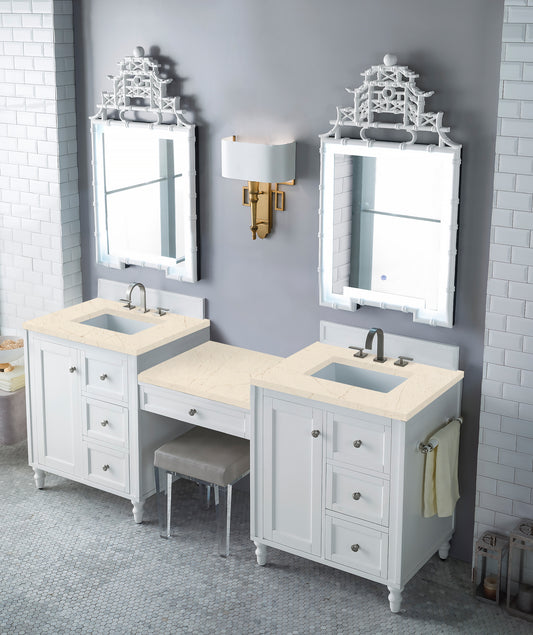 Copper Cove Encore 86" Double Vanity Set, Bright White w/ 3 CM Eternal Marfil Quartz Top