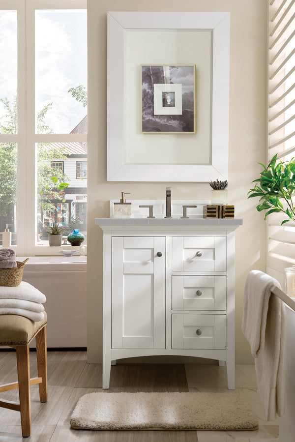 Palisades 30 Single Vanity, Bright White w/ 3 CM Eternal Serena Quartz Top