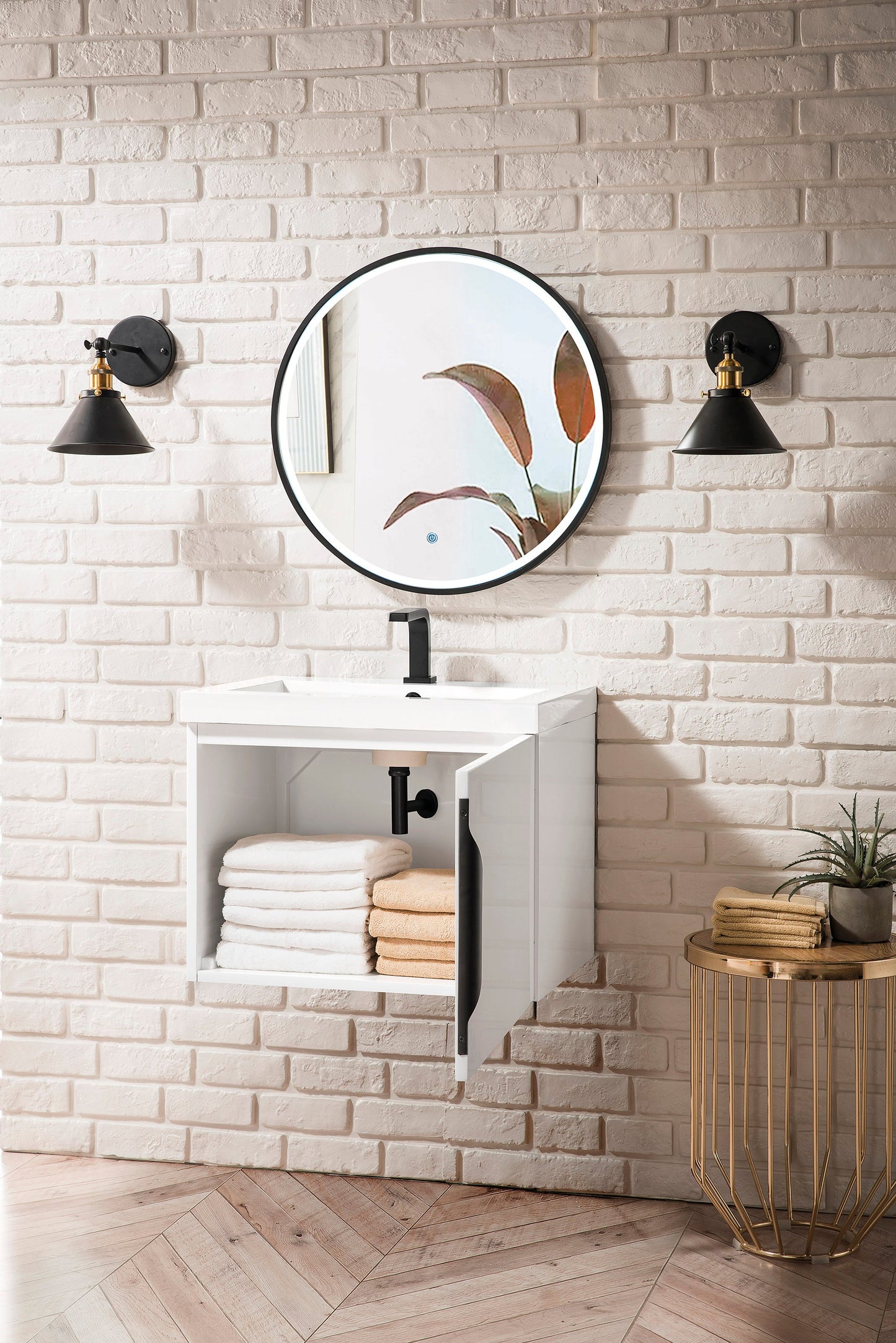 Columbia 24" Single Vanity, Glossy White w/ White Glossy Composite Stone Top