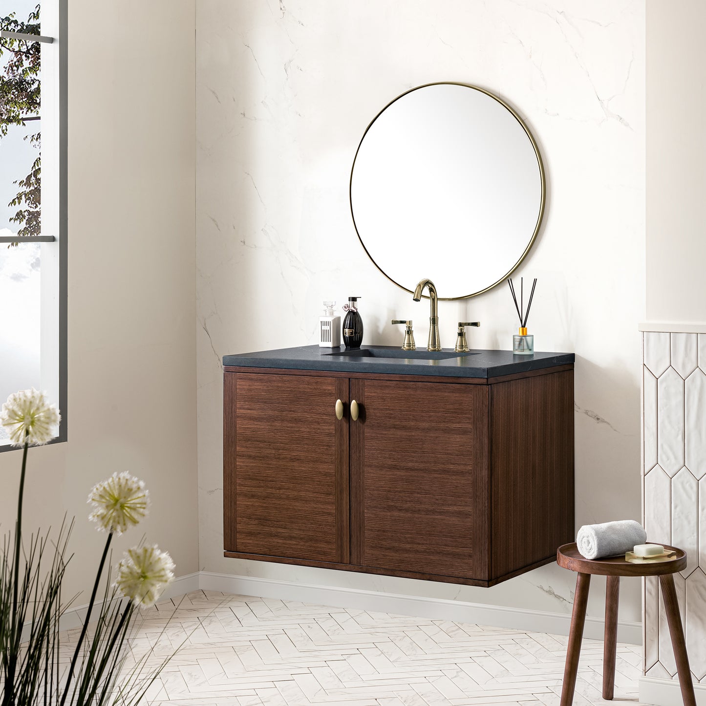 Amberly 36" Single Vanity, Mid-Century Walnut w/ 3 CM Charcoal Soapstone Top