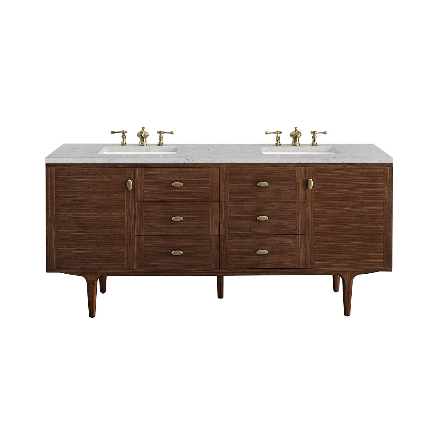 Amberly 72" Double Vanity, Mid-Century Walnut w/ 3 CM Eternal Jasmine Pearl Top