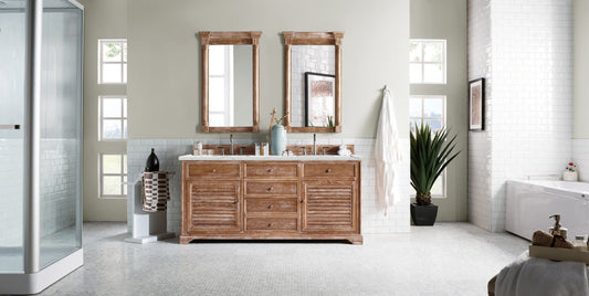 Savannah 72" Double Vanity, Driftwood w/ 3 CM Ethereal Noctis Quartz Top