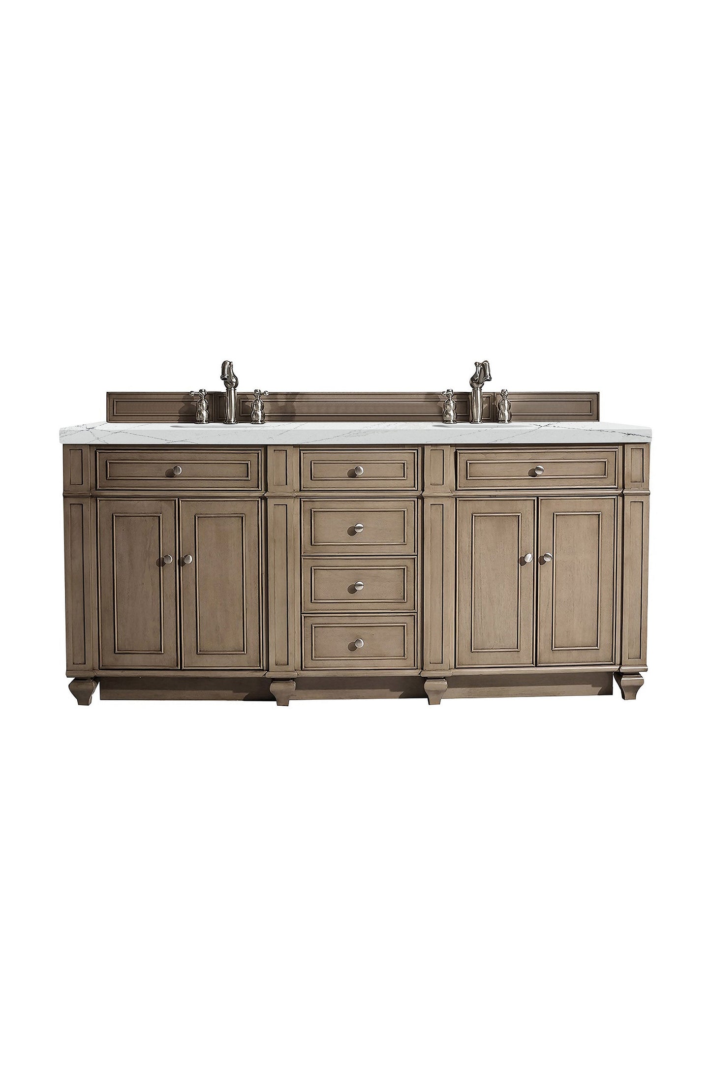 Bristol 72" Double Vanity, Whitewashed Walnut w/ 3 CM Ethereal Noctis Quartz Top