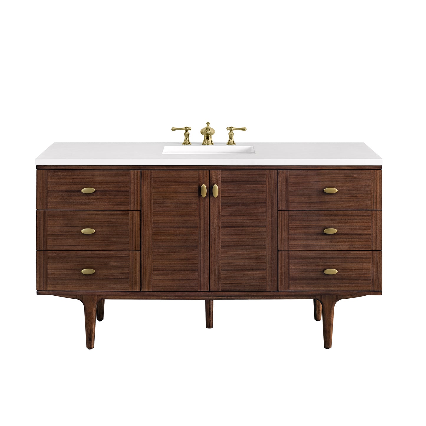 Amberly 60" Single Vanity, Mid-Century Walnut w/ 3 CM White Zeus Top