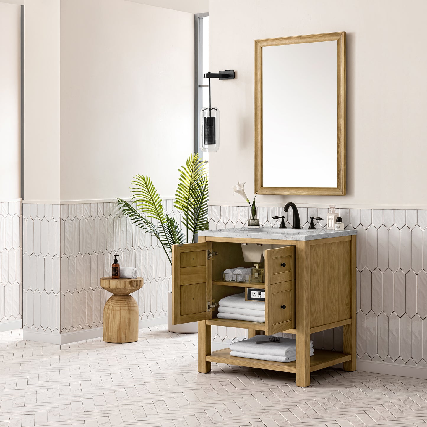 Breckenridge 30" Single Vanity, Light Natural Oak w/ 3 CM Eternal Jasmine Pearl Top