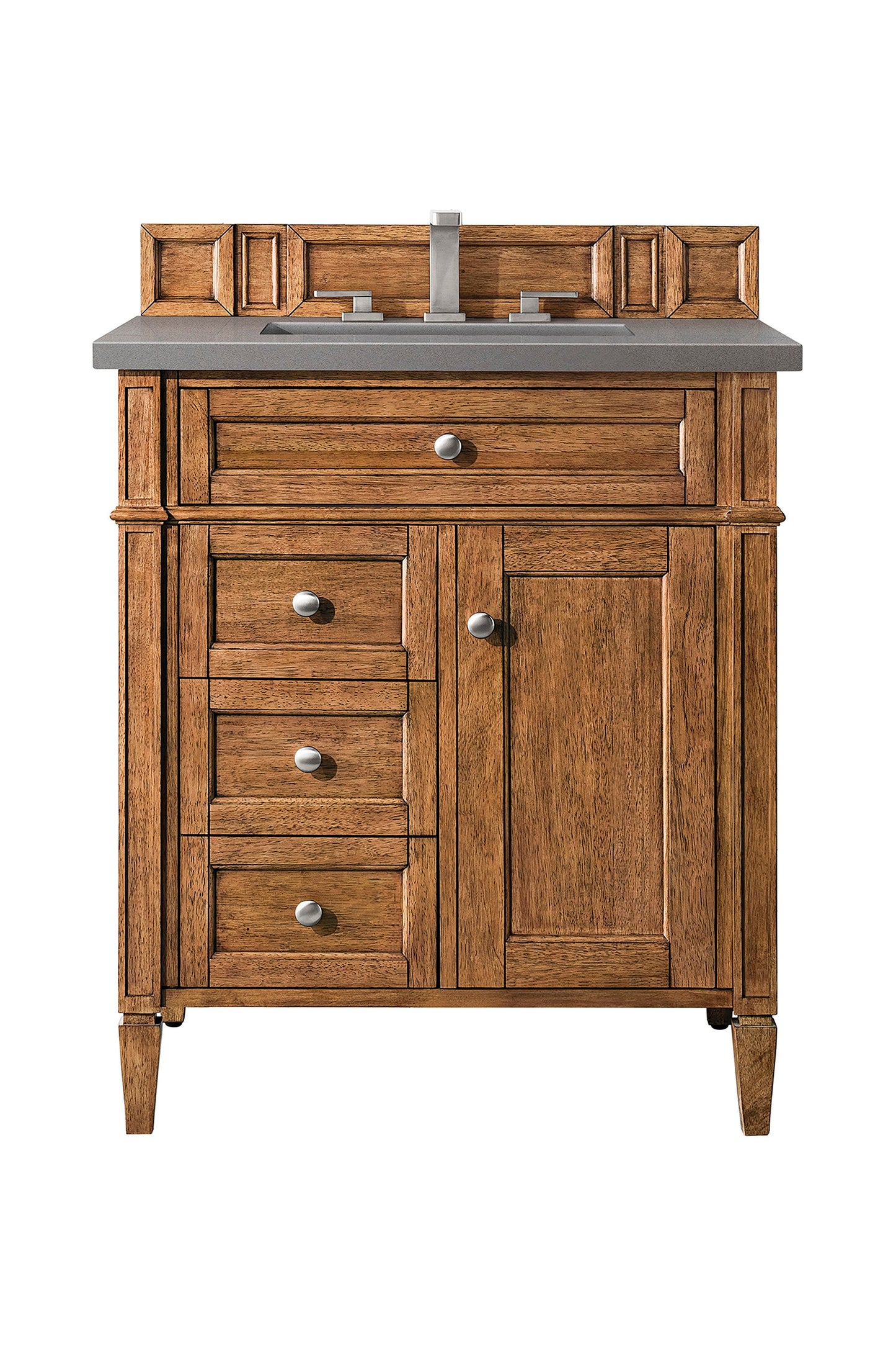 Brittany 30" Single Vanity, Saddle Brown, w/ 3 CM Grey Expo Quartz Top