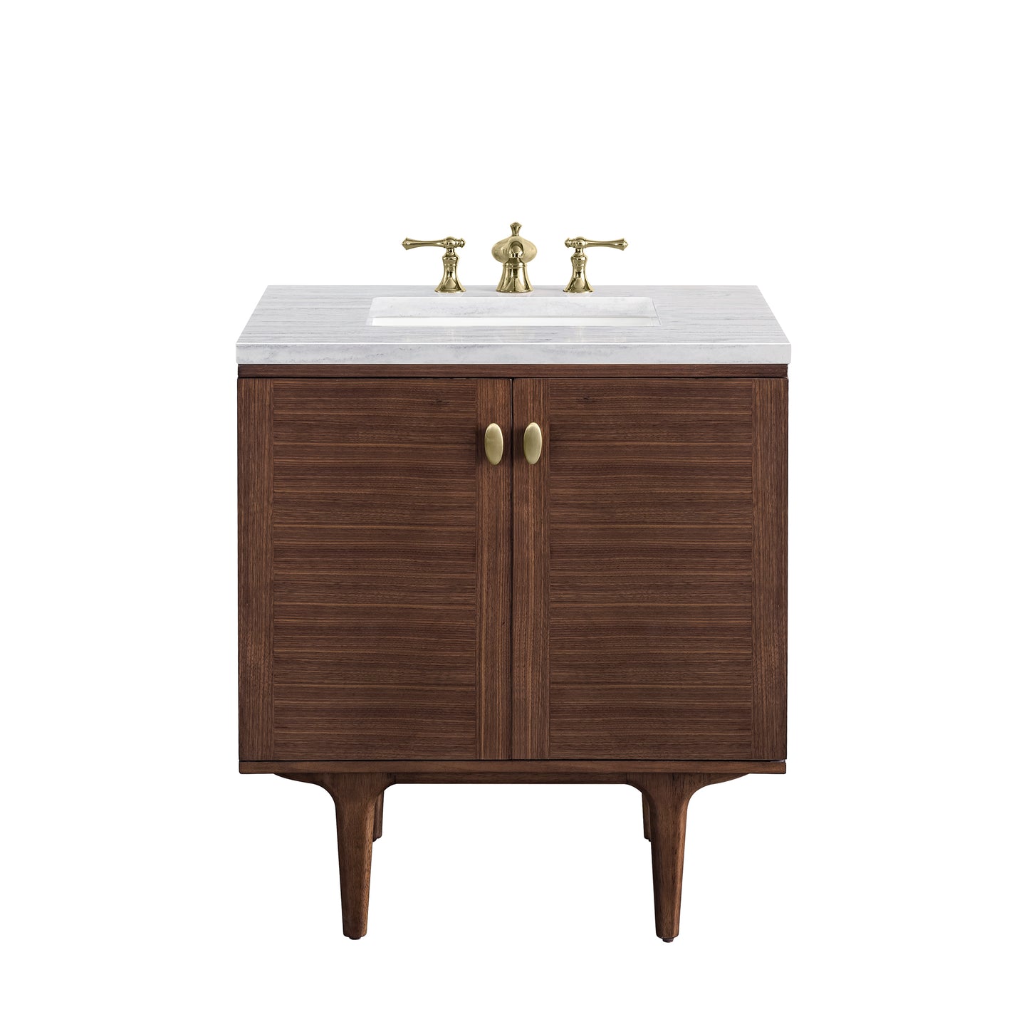 Amberly 30" Single Vanity, Mid-Century Walnut w/ 3 CM Arctic Fall Top