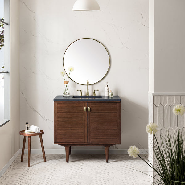 Amberly 36 Single Vanity, Mid-Century Walnut w/ 3 CM Charcoal Soapstone Top