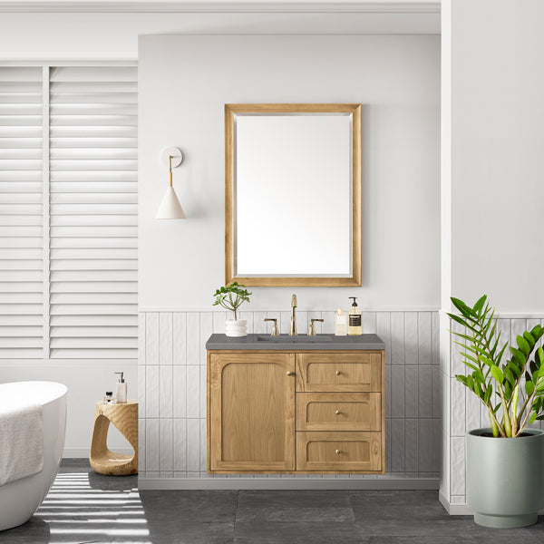 Laurent 36 Single Vanity, Light Natural Oak w/ 3 CM Grey Expo Top