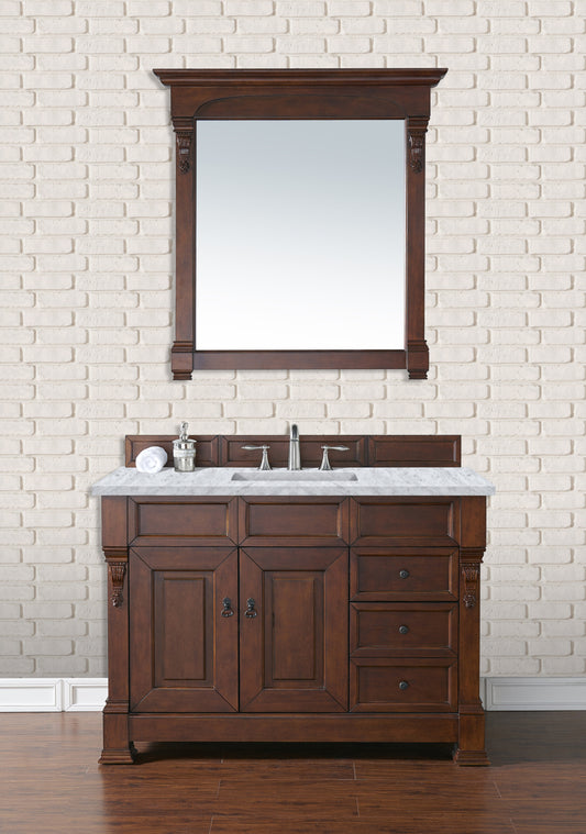 Brookfield 48" Single Vanity, Warm Cherry w/ 3 CM Carrara Marble Top