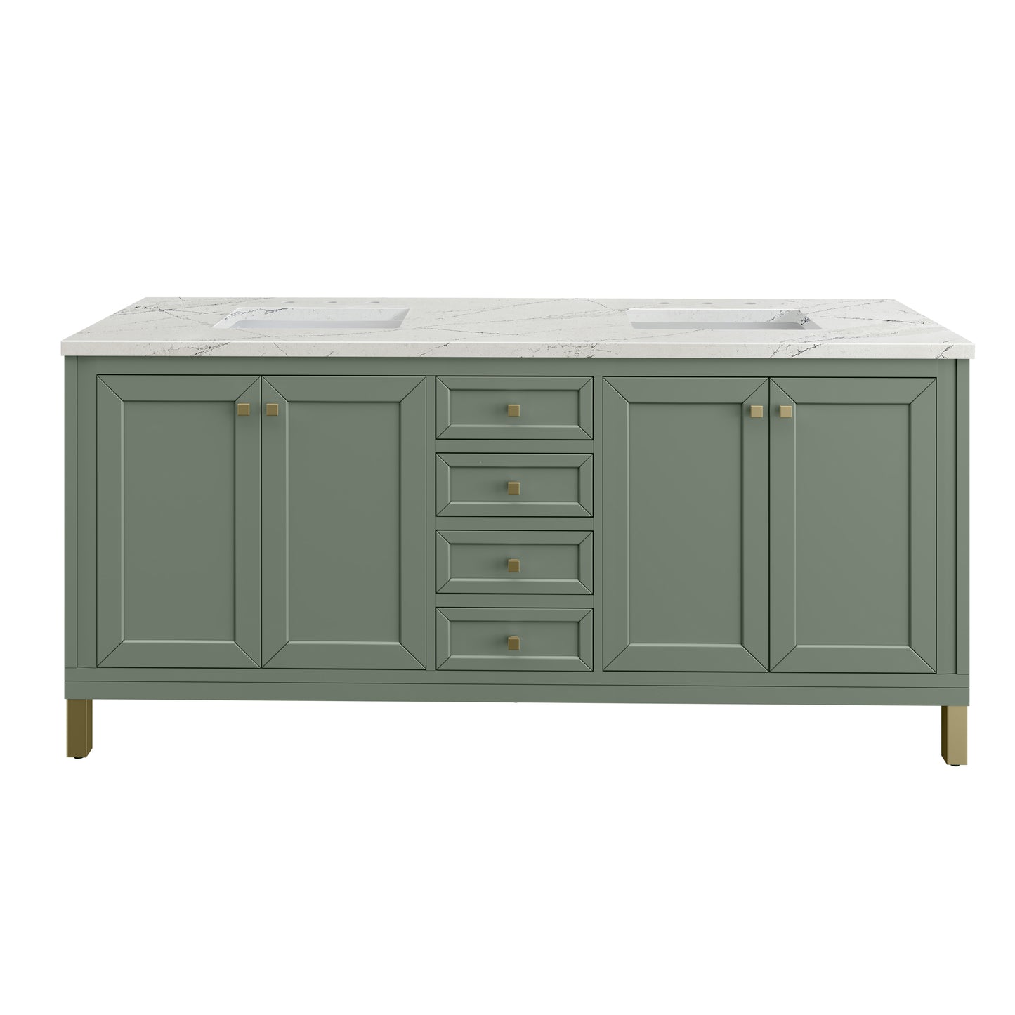 Chicago 72" Double Vanity, Smokey Celadon w/ 3 CM Ethereal Noctis Top