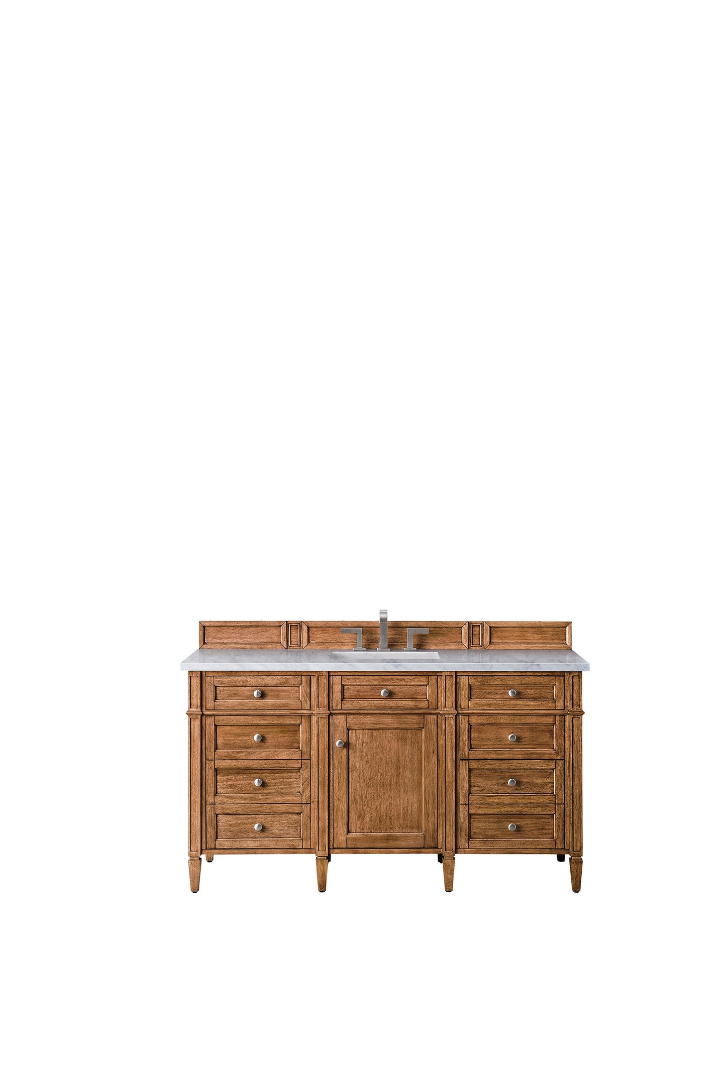 Brittany 60" Single Vanity, Saddle Brown w/ 3 CM Carrara Marble Top