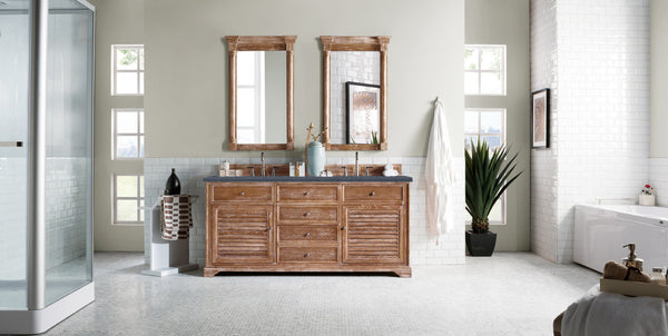 Savannah 72 Double Vanity, Driftwood w/ 3 CM Charcoal Soapstone Quartz Top